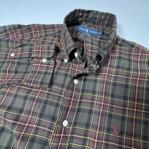 Ralph Lauren Blake Men’s L Plaid Button Down Shirt Long Sleeve 100% Cotton Brown